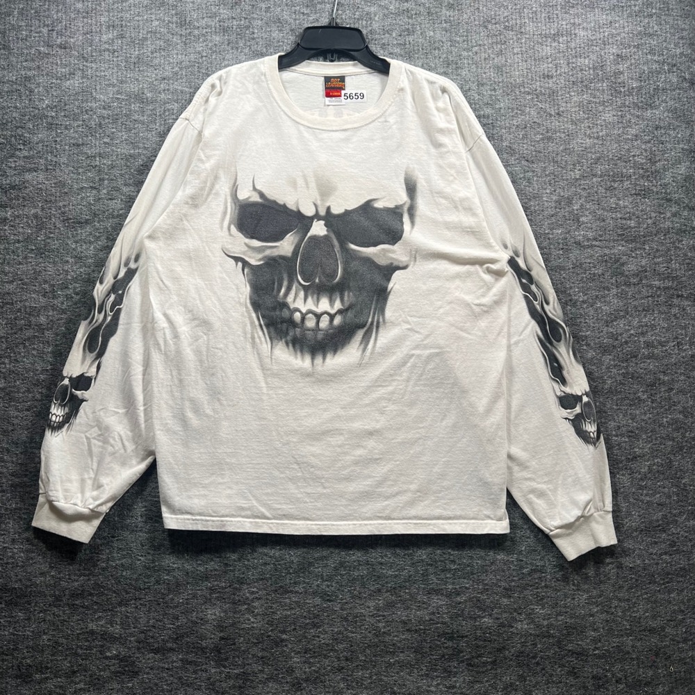 Hot Leathers Lonerider Moab Utah Skull Eagle Long Sleeve T-Shirt Mens XL White